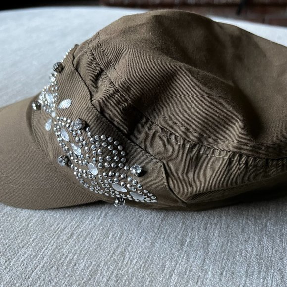 Army Green Hat with Gems - Picture 2 of 4